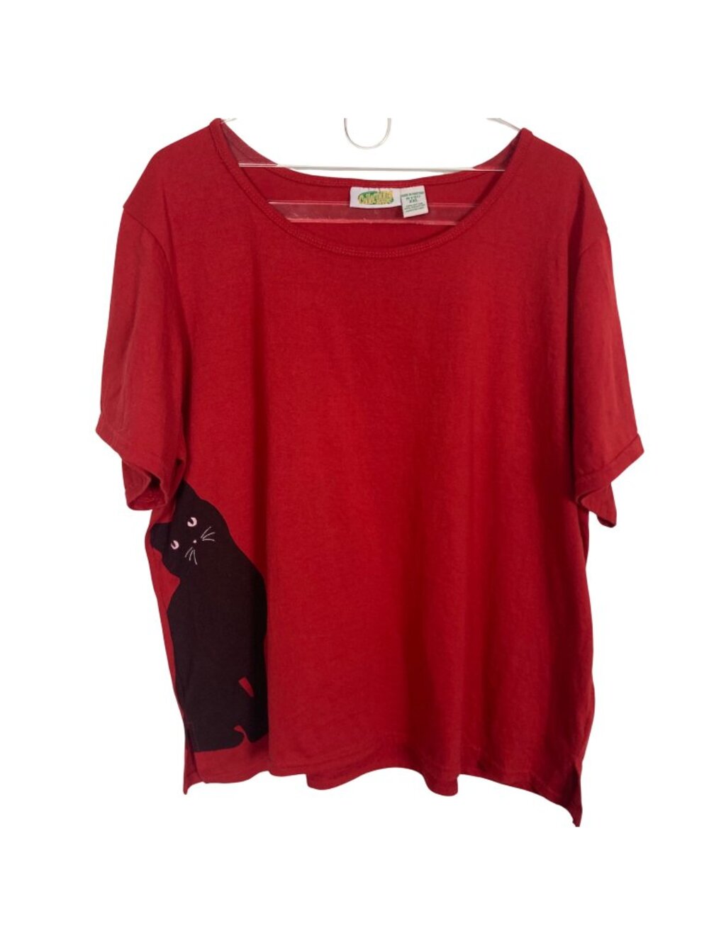 Vintage Red T Shirt Black Cat Graphic Womens XXL Oversized Whimsical Kitty